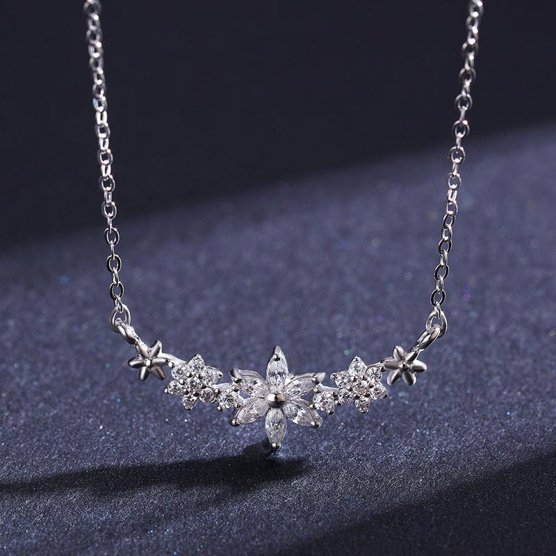 MODIAN 925 Sterling Silver Dazzling Clear CZ With Daisy Flower Pendant Necklace for Women Link Chain Wedding Engagement Jewelry