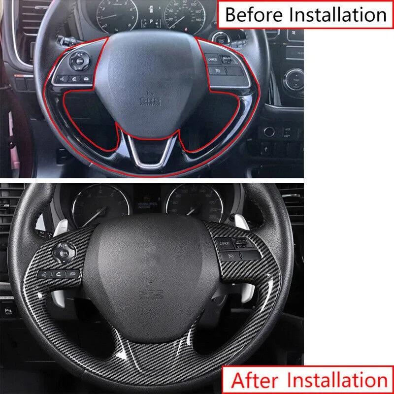 For Mitsubishi Outlander 2017 2018    ABS Carbon Fiber Styling Car Inner Steering Wheel Trim Cover Button Sticker