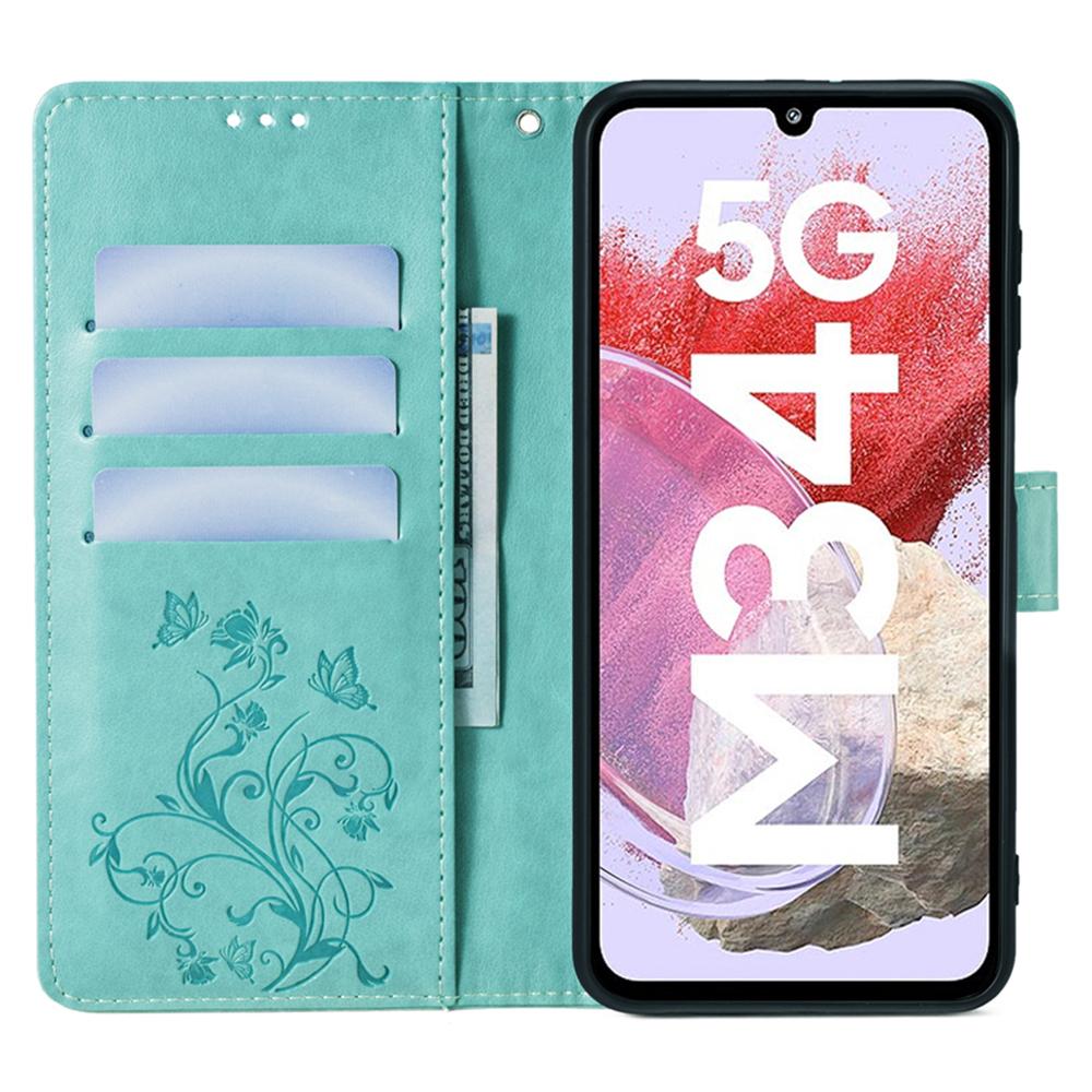 For Samsung Galaxy M34 5G/F34 5G Case PU Leather Card Slots Holder Pocket Butterfly Flower Phone Cover