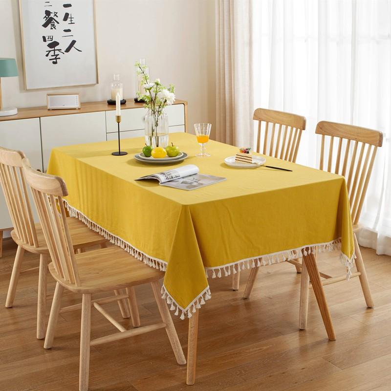 Modern Minimalist Solid Cotton Washed Tablecloth With Tassels Dining Table Coffee