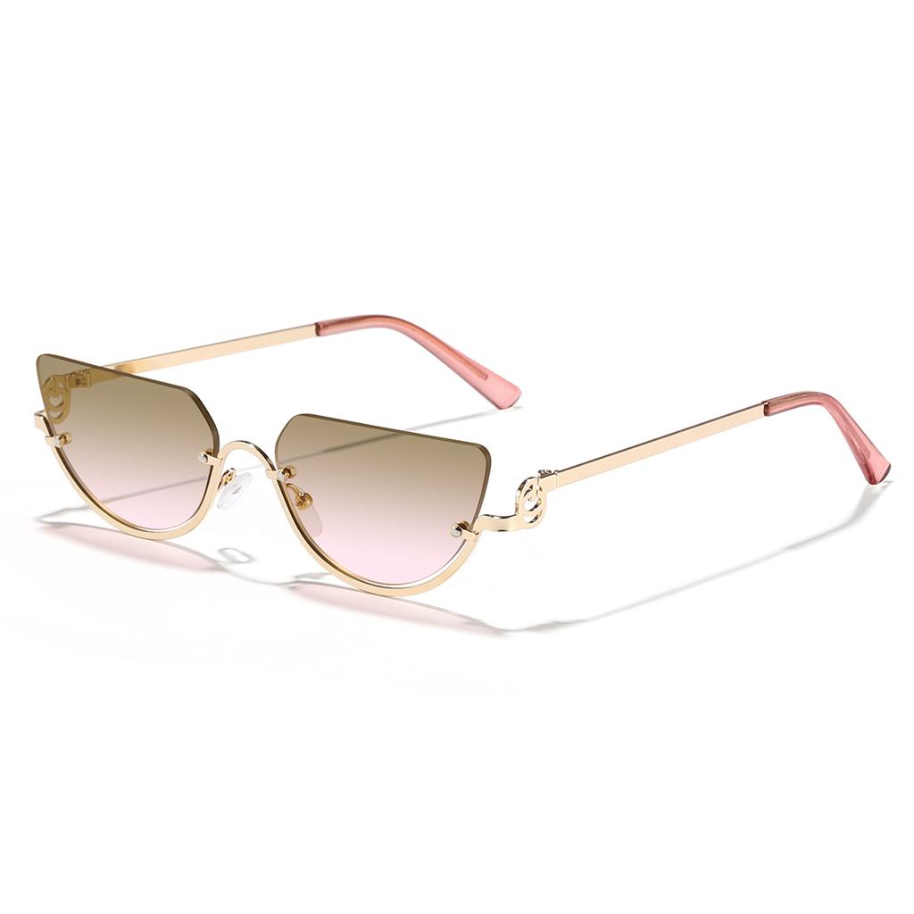 Luxury Designer Triangle Cat Eye Sunglasses Women Vintage Steampunk Half Frame Metal Shades Sun Glasses