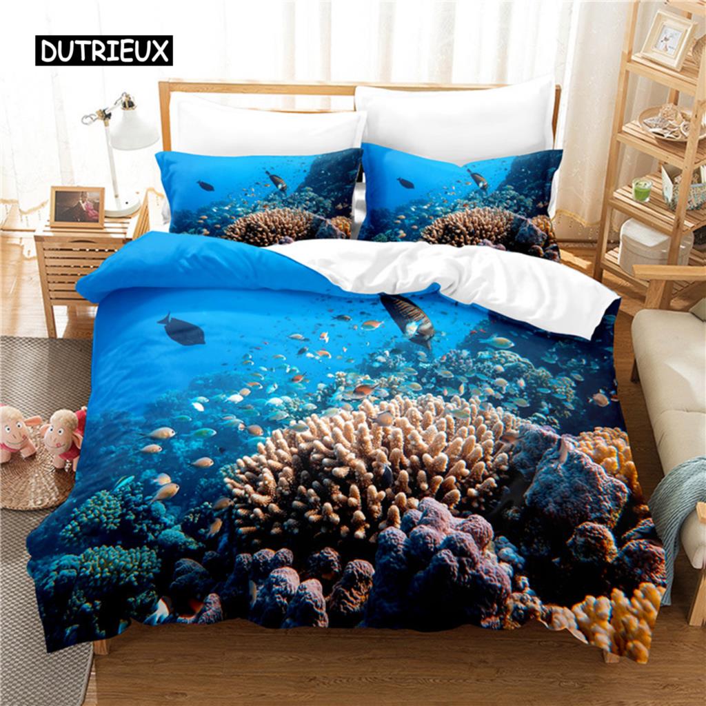 Unterwasserwelt Bettwäscheset Bettbezugset 3D Bettwäsche Digitaldruck Bettwäsche Queen Size Bettwäscheset Modisches Design