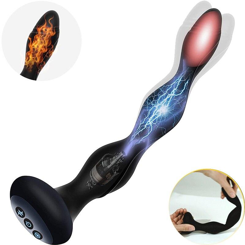 Bendable Electric Pulse Heating Prostate Massager Sex Toys 3-in-1 Anal Beads Butt Plug for Men Women Couple Adult