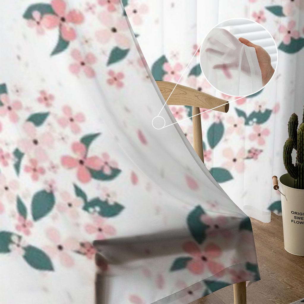 Różowe Kwiaty Zielone Liście Przezroczysta Zasłona Do Salonu Sypialni Woalowe Zasłony Na Okno Organzowe Zasłony Party Tiulowe Draperie