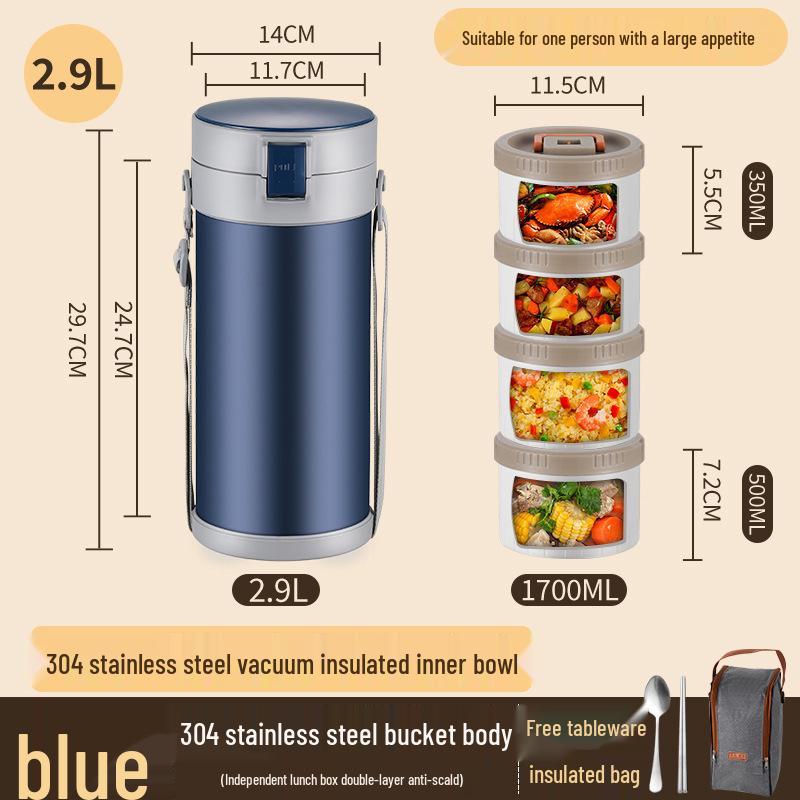 Stainless Steel Insulated Multi-Layer Lunch Box for Office Workers - Large Capacity, Long-Lasting Heat Retention Bento Bucket