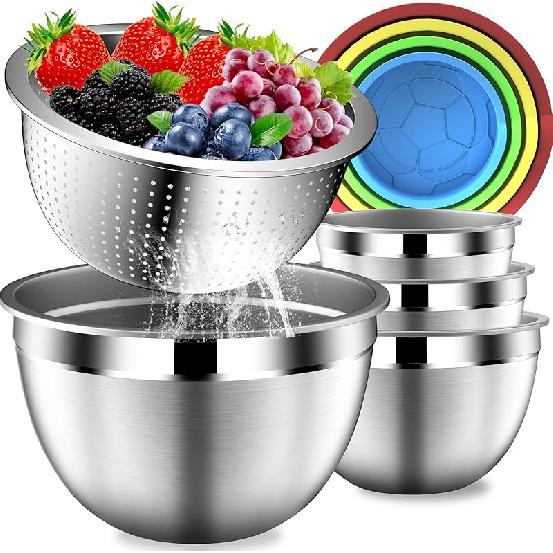 Mixing Bowls with Lids Set, Stainless Steel Mixing Bowls with Colander, Strainer with Mixing Bowl Set, Kitchen Gadgets Bowl Christams Gift, Size 4,