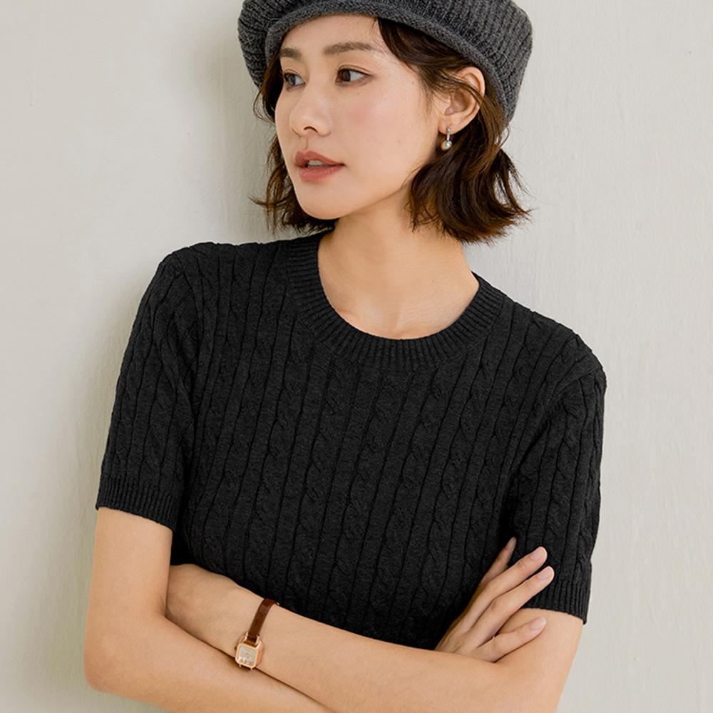 Laengsseon Ls_Cable Round Short-Sleeved Knit Top