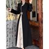 New Year Cheongsam with Frog Buttons: Women's Plus Size Long Dress with Patchwork and Dark Patterns