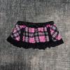 Dunkelrosa & Schwarzer Karopunkt-Spitzen-Rüschensaum Kurzer Rock - Heißer Mädchen-Streetstyle Vielseitig tragbar