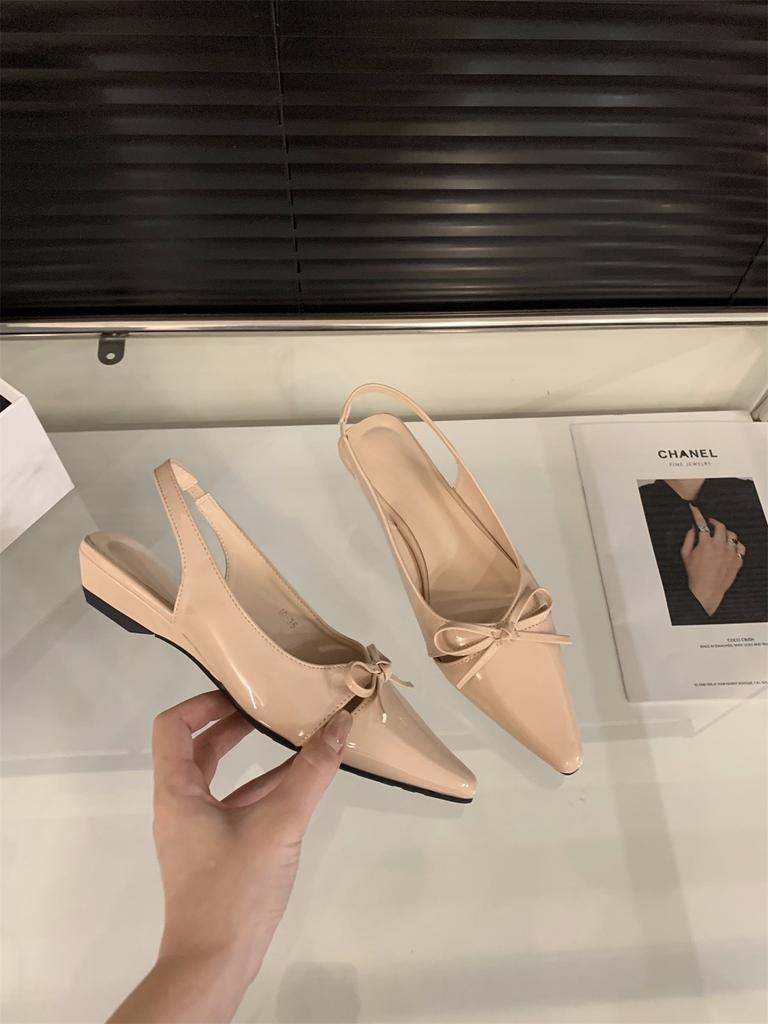 Thick heel nude bow bag head sandals fairy shoes with skirt pointed single shoes