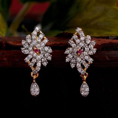 Designer Gold Plated & Rhodium Plated CZ Flower Drop Earrings For Women