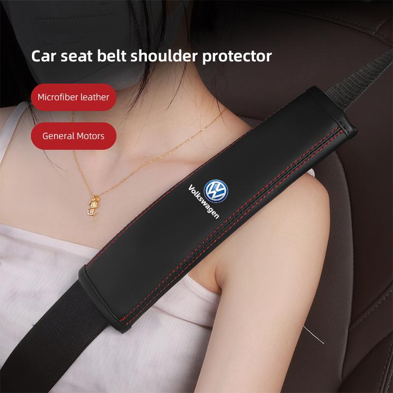 Volkswagen Car Seat Belt Shoulder Cushion Leather Protector Pad Accessories Key For VW T-ROC Golf Amarok GTI T5 T-Cross Phaeton