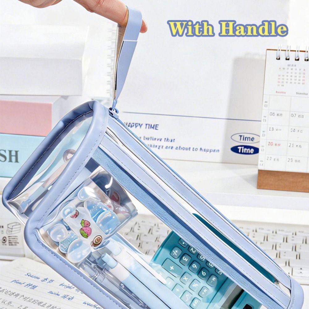 Transparent Pen Bag Stable Triangle Base Stationery Pouch Multi-functional Pencil Case  Students