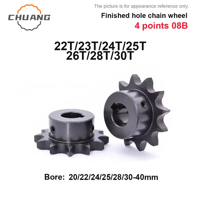 4-point 08B Sprocket Industrial Gear 22T-30Teeth 45 # Steel Inner Hole: 20-40mm Steel Blackened 08B High-frequency Quenching