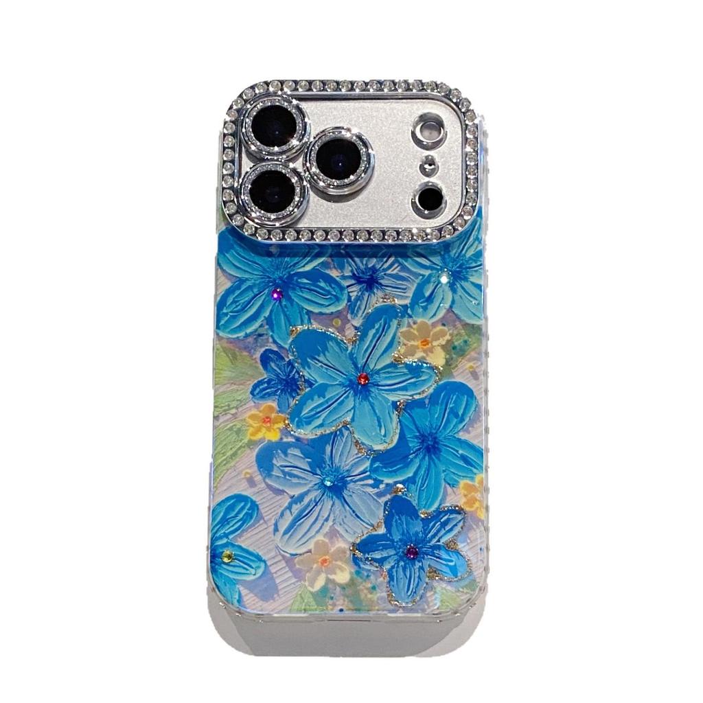 Blaues Kirschblüten-Bohrdesign Handyhülle für Apple 15/16/17Pro/ProMax - Stoßfeste Epoxidharz-Oberfläche