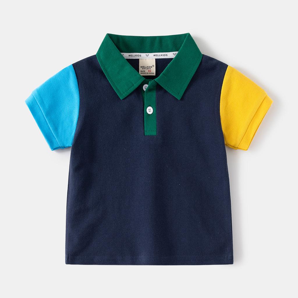 Boys Color Block Polo Shirt Short Sleeve Collared T Shirt Fashion Casual Summer Top for Toddler and Kids