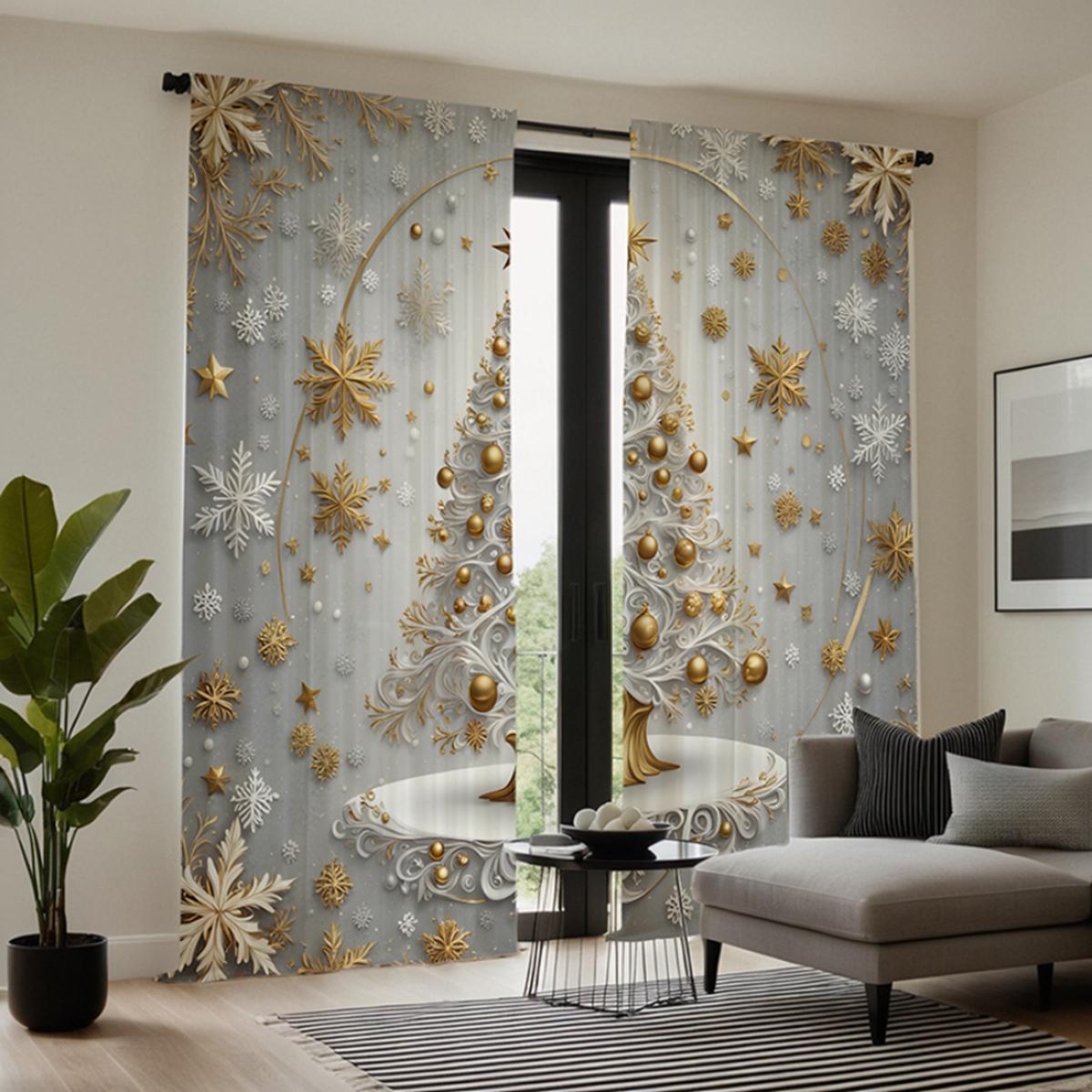 

2 шт. HD Рождественская снежинка хрустальные бусины занавески декоративные занавески белые галстуки цифровая печать занавески украшение дома стиль decorh W52H63inchW132H160cm