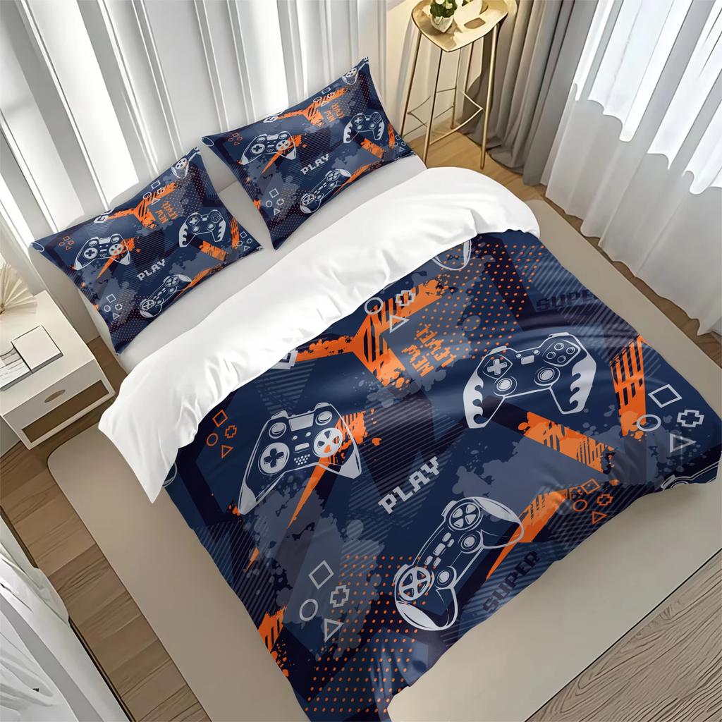 Gamepad Printed Bedding Soft and Cozy Duvet Cover and Pillowcases Room Decorating Set for Video Game Lovers for All Seasons
