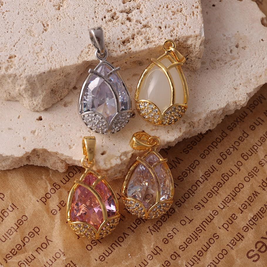 Elegant Two-Tone Water Drop Diamond Pendant Necklace - Gold/Silver, Multi-Color Women's Fashion Jewelry