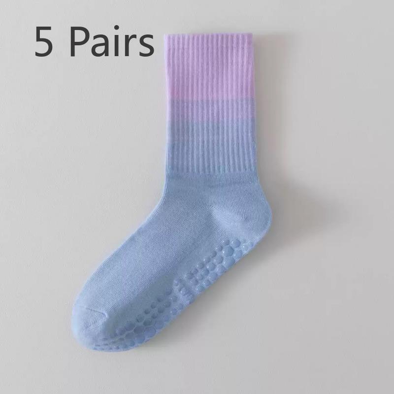 

5 пар женских носков для йоги с акульими штанами, нескользящие, для пилатеса, фитнеса, средней длины, градиентные носки с точечным клеем 5 Pairs синий/фиолетовый