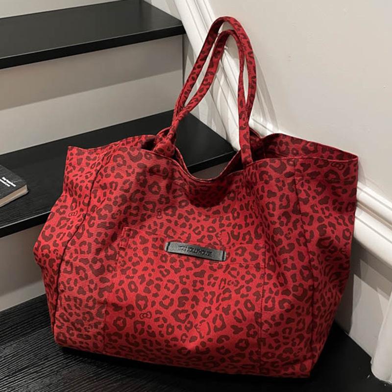 Canvas tote bag leopard print autumn new large-capacity cloth large bag underarm lazy high-value shoulder bag women