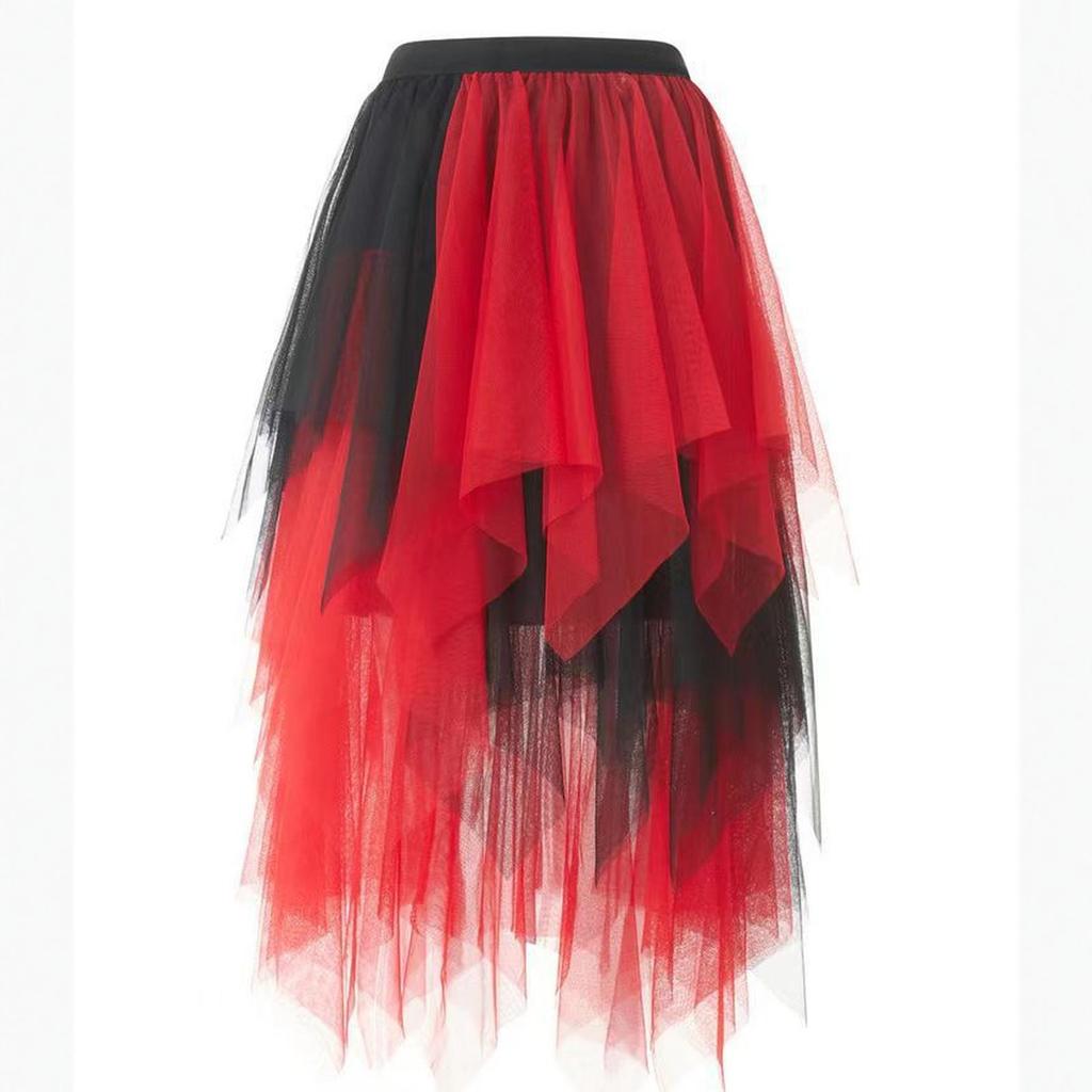 Women's Irregular Mesh Midi Skirt, High,waisted Versatile Half Skirt