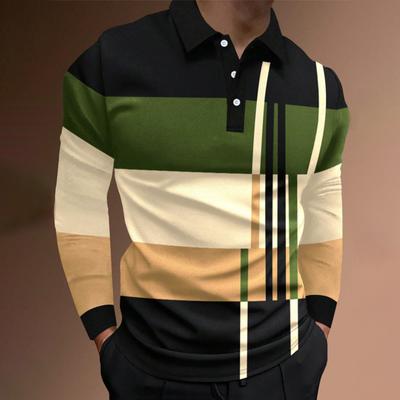 Spring Autumn Men Clothes Long Sleeve Fashion Tops Polo Shirt 3D Digital Print Casual Pullover Polo Shirt