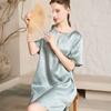 19mm 100% Mulberry Silk New Chinese Style Water Drop Collar Short Sleeved Nightgown Jacquard Silk Sleepwear for Women