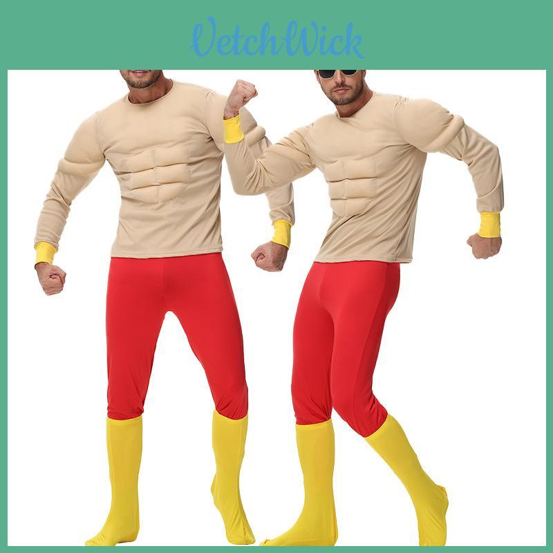 Halloween Costume With Milk Silk Fabric Humorous Muscle Suit For Themed Parties