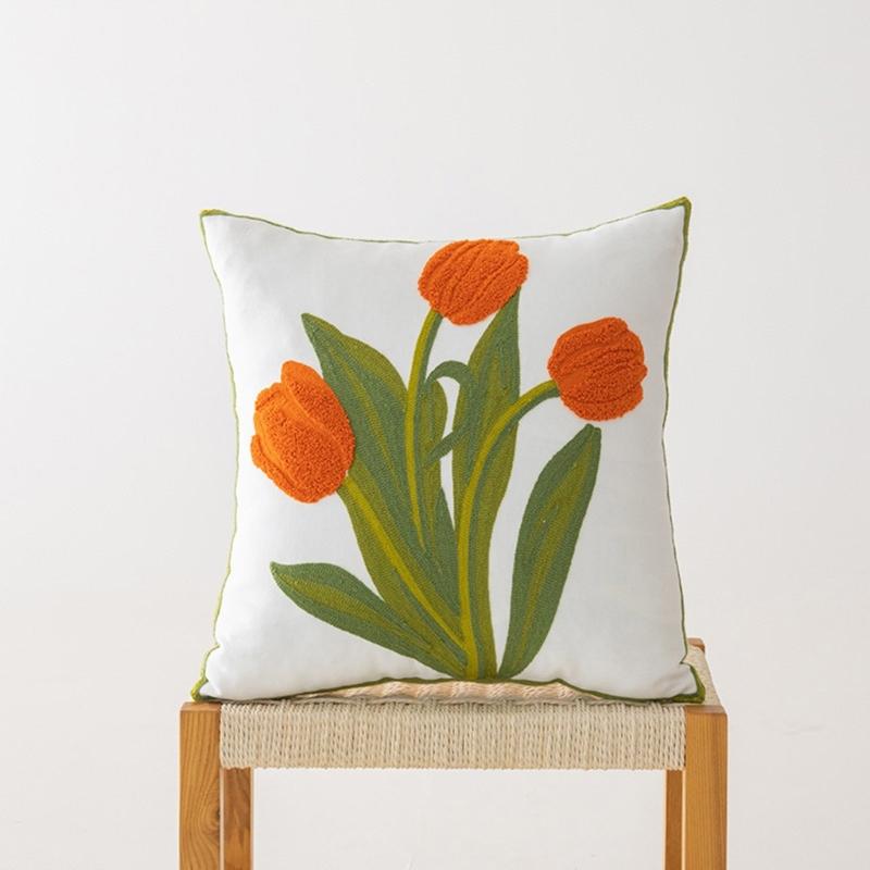 Pillowcase Floral Embroidery Cushion Case Features Vibrant Flower Patterns For Living Room Or Bedroom Decoration