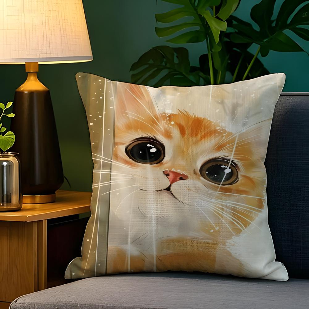 Funny cute cat peeking out  Pillow Case Natural Linen Pillow Case DoubleSided Decor Sofa Pillowcase Home Decor