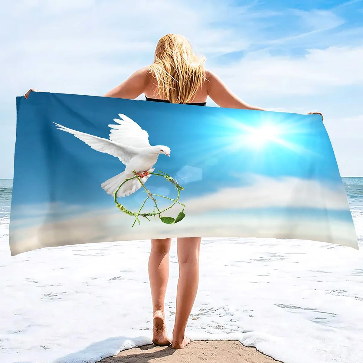 Peace Dove Beach Towel Peace Freedom Love Antiwar Spirituality Theme Bath Towel Quick Dry Hand Towels for Kitchen Hotel Gym Spa W30*H60(CM)