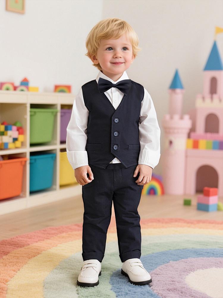 Chlapecký jarní a podzimní formální vestový oblek – Třídílný outfit pro malého gentlemana