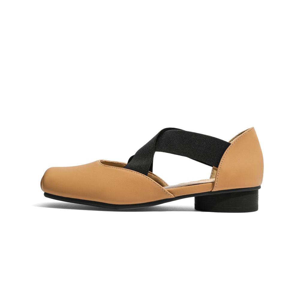 Leather ballet shoes hollow sandals women's summer wear retro style square head thick heel light mouth Mary Jane single shoes women