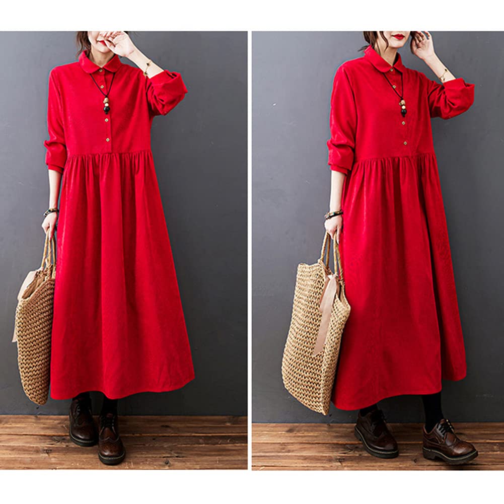 Corduroy Shirt Loose Long Maxi Plus Solid with Pockets 8 [YYQ-SHOP] Women's Dress, Fit, Sleeves, Length, Spring, Autumn, Winter, Sizes, A-Line,