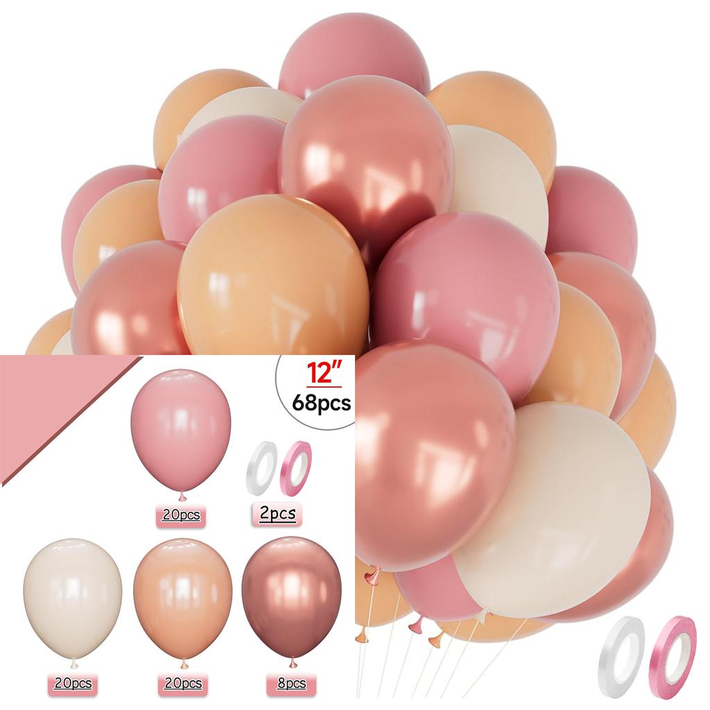 12inch-68pcs Pink Gold and Purple with Confetti Balloon Set Suitable for Weddings Birthday Spopular Parties Decoration Balloon
