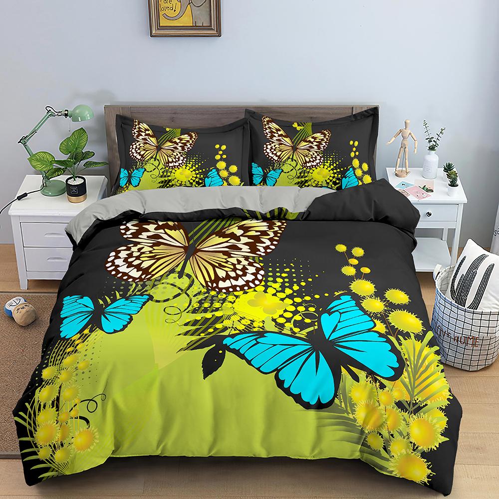 Butterfly Duvet Cover King Queen Size Animal Floral Bedding Set For Teens Adults Beautiful Flower 2/3pcs Polyester Quilt Cover