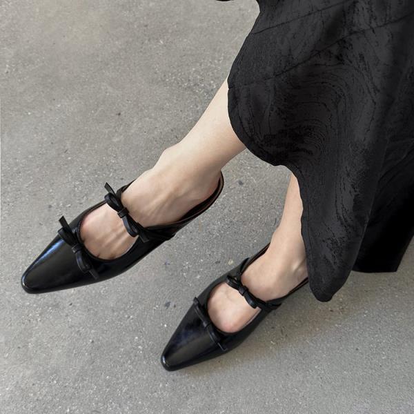 Fashion Cover Toe Mules For Women 2025 Ladies' Slippers Low Butterfly-Knot Pointed Summer Slides PU Butterfly-knot Synthetic Rubber Fabr