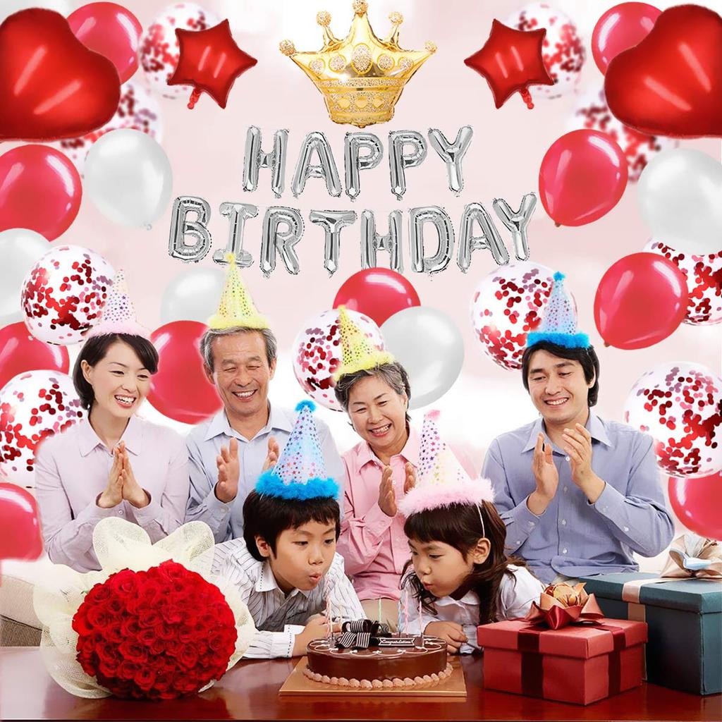 G&H Balloon Birthday Decoration Set 48 Pieces Happy Birthday Balloons Banner Red Crown Balloons