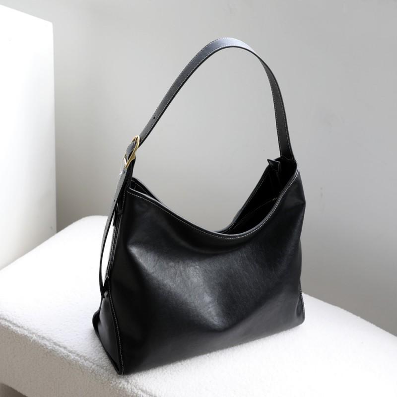Large Capacity Vintage Leather Shoulder Bag Women Soft Genuine Cowhide Tote With Zip Interior Pockets