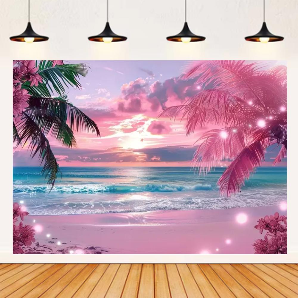 Summer Seaside Beach Theme Background Palm Tree Blue Sky Romantic Sunrise Sea Wave Photography Backdrop Supplies Party Decor