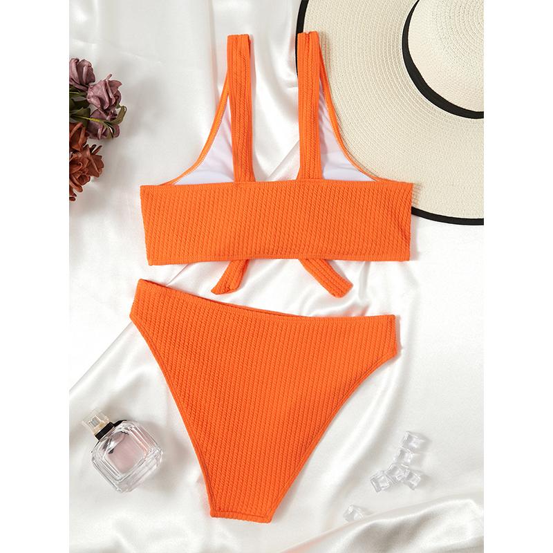 To stykker solid Push Up Bikinisett Svømmetøy for kvinner Badetøy med høy midje Badere Svømming Laides Badedrakt