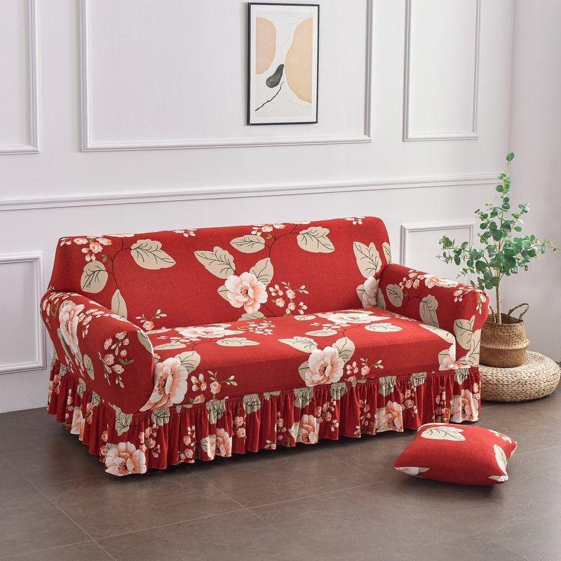 Classic Elastic Printed Sofa Slipcover with Skirt - Universal Furniture Protector for Armchair, Loveseat, 3-Seater, 4-Seater, and Sectional Sofas