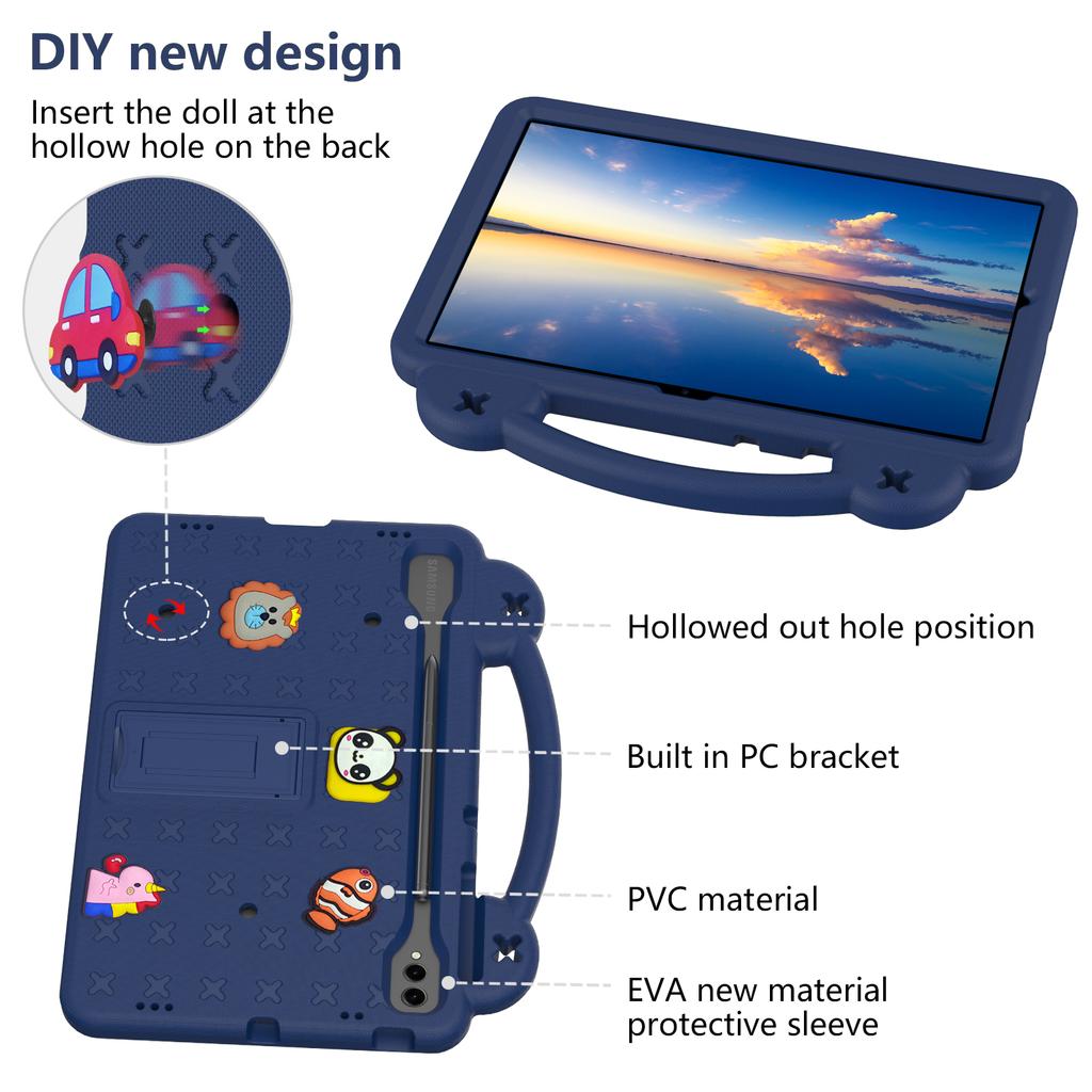 For Samsung Galaxy Tab S10+/S9+/S9 FE+ Case Kids Cartoon Patterns Hand Grip Kickstand Tablet EVA Cover