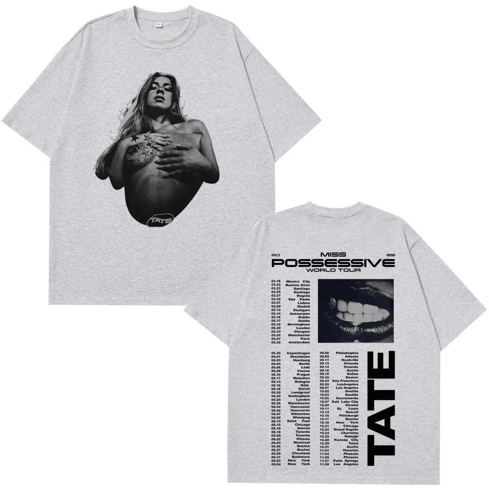 Tate McRae Miss Possessive Tour Maglietta Vintage Uomo Donna Harajuku Manica Corta Magliette Cotone Casual Magliette Regalo per Fan