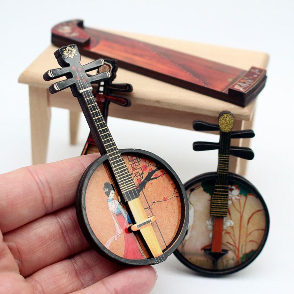1/6 1/12 Čínský klasický nástroj Vícebarevná miniatura Guzheng Pipa