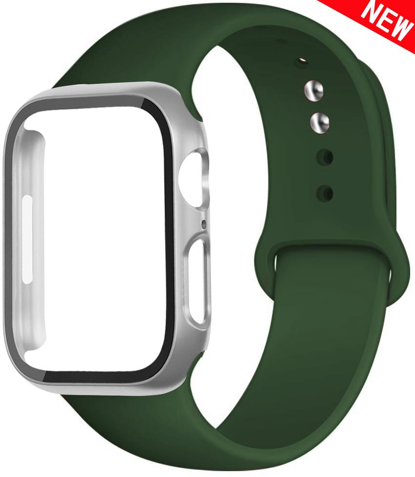 For Apple Watch Bands 46mm 44mm 41mm 40mm 45mm 42mm Silicone Correas Bracelet Iwatch Series 10 9 8 7 6 SE 3 11 Glass+Case+Strap