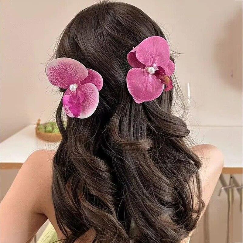 

Корейские заколки для волос с бабочкой и цветком орхидеи, элегантные пляжные заколки с боковой челкой, модные женские свадебные аксессуары для волос для женщин, головные уборы для девочек красный
