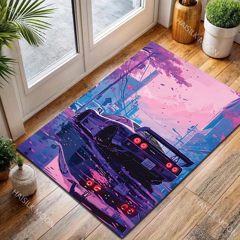 1 Stück Auto Straße Lila Himmel Teppich für Wohnzimmer Schlafzimmer Sofa Heimdekoration Rus Rutschfeste Fußmatte Luxus Geschenk