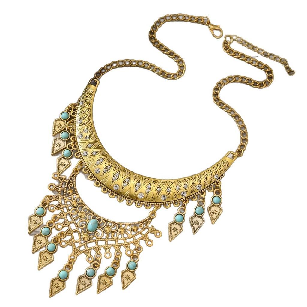 Retro Bohemian Drop Pendant Necklace With Alloy Waterdrop Shape For Fashion Enthusiasts